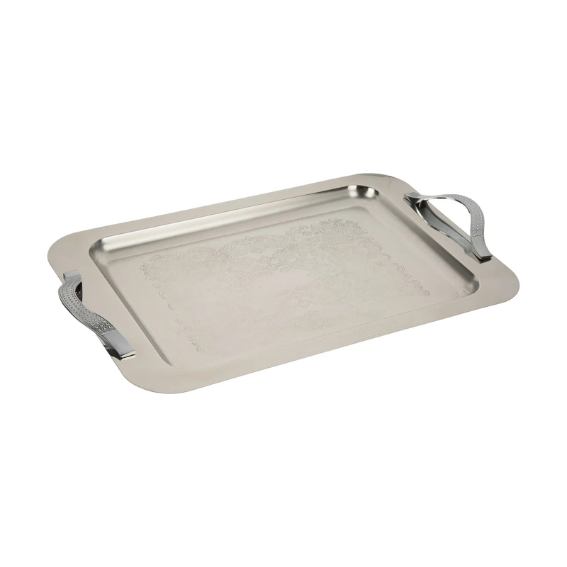 سینی استیل مستطیل بزرگ فریم ساده دسته حلقه نگین صدفی دیاکو کد 322S