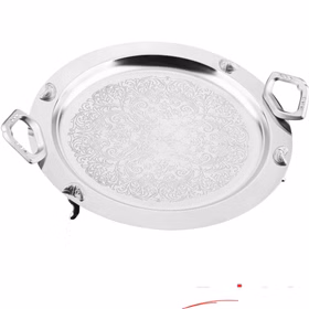 سینی استیل گرد طرح دار پایه دار فریم سانا دسته حلقه نگین صدفی دیاکو کد 324/5P