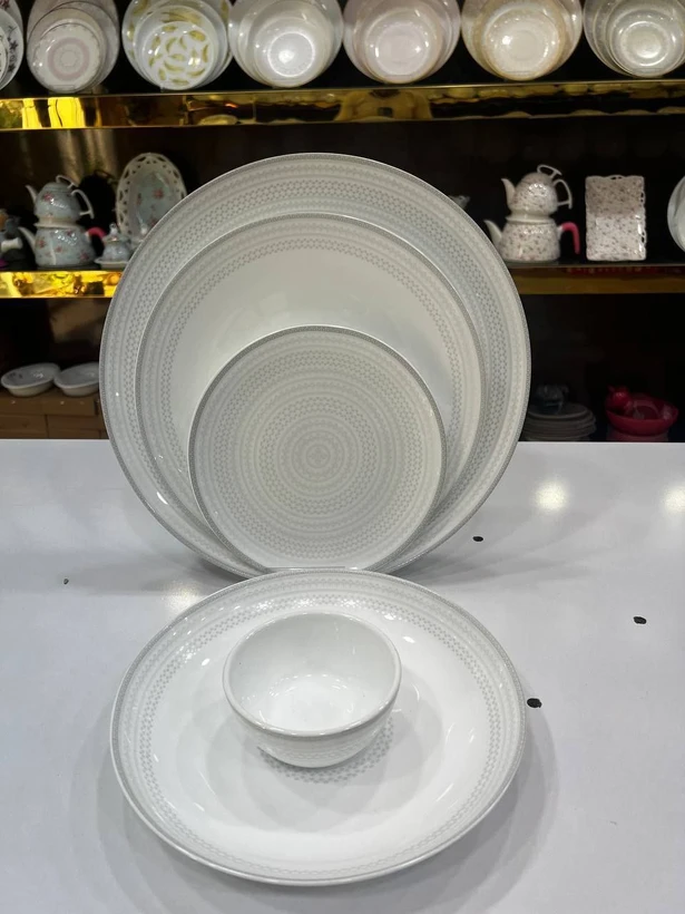 سرویس ارکوپال مقصود ۲۶پارچه طرح نلین خاکستری کف گل