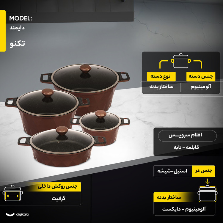 سرویس پخت و پز 10 پارچه تکنو مدل دیاموند کد 2097